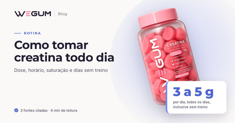 Como tomar creatina todo dia: pote da Creatina Wegum e destaque: 3 a 5 g por dia