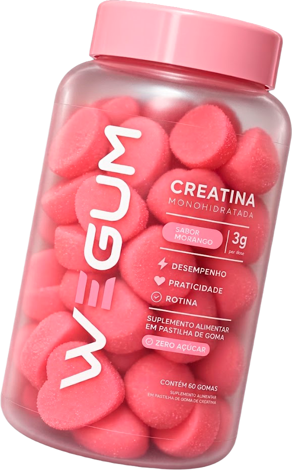 Pote da creatina em goma Wegum, sabor morango