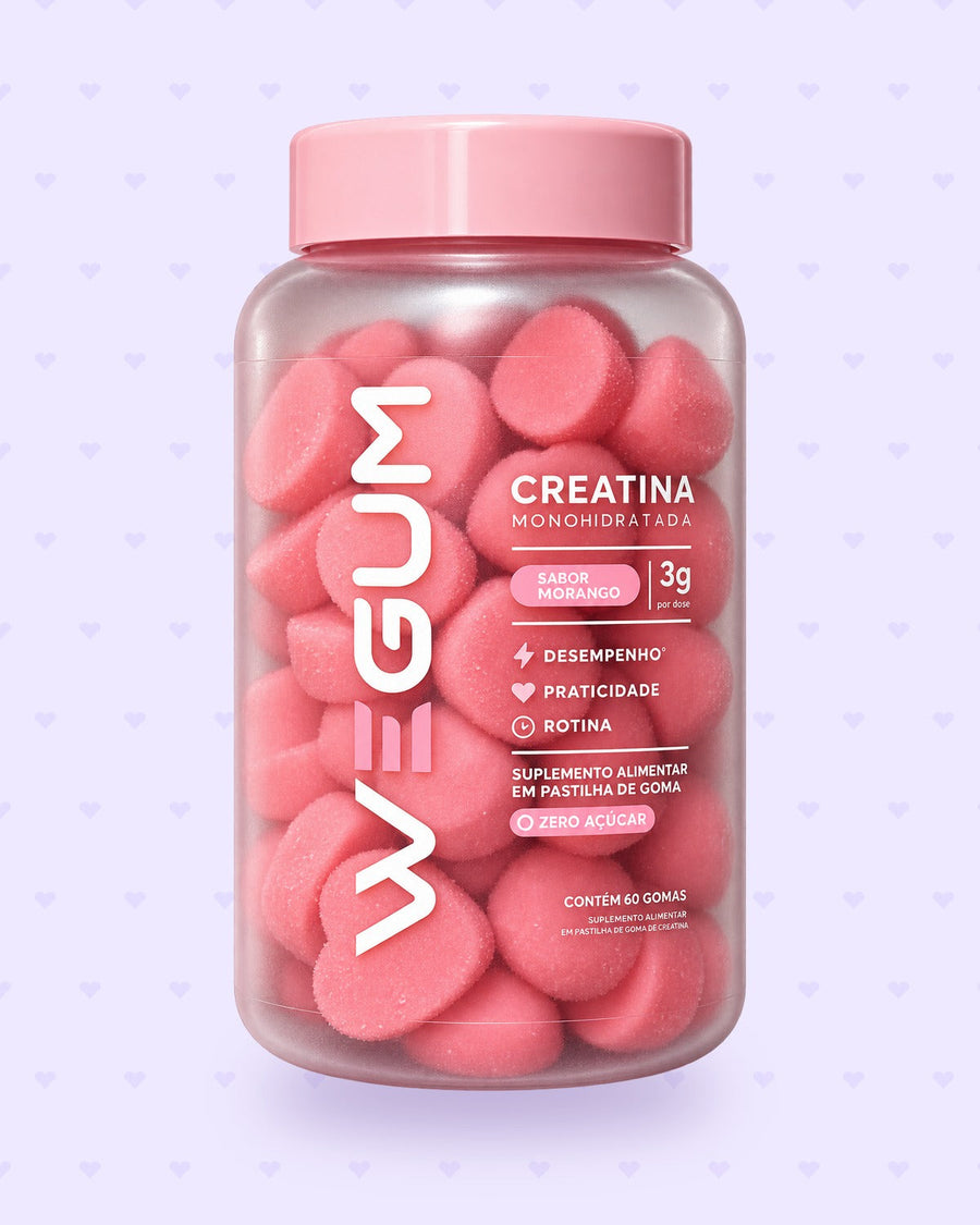 Pote de Creatina Wegum sabor morango, 60 gummies